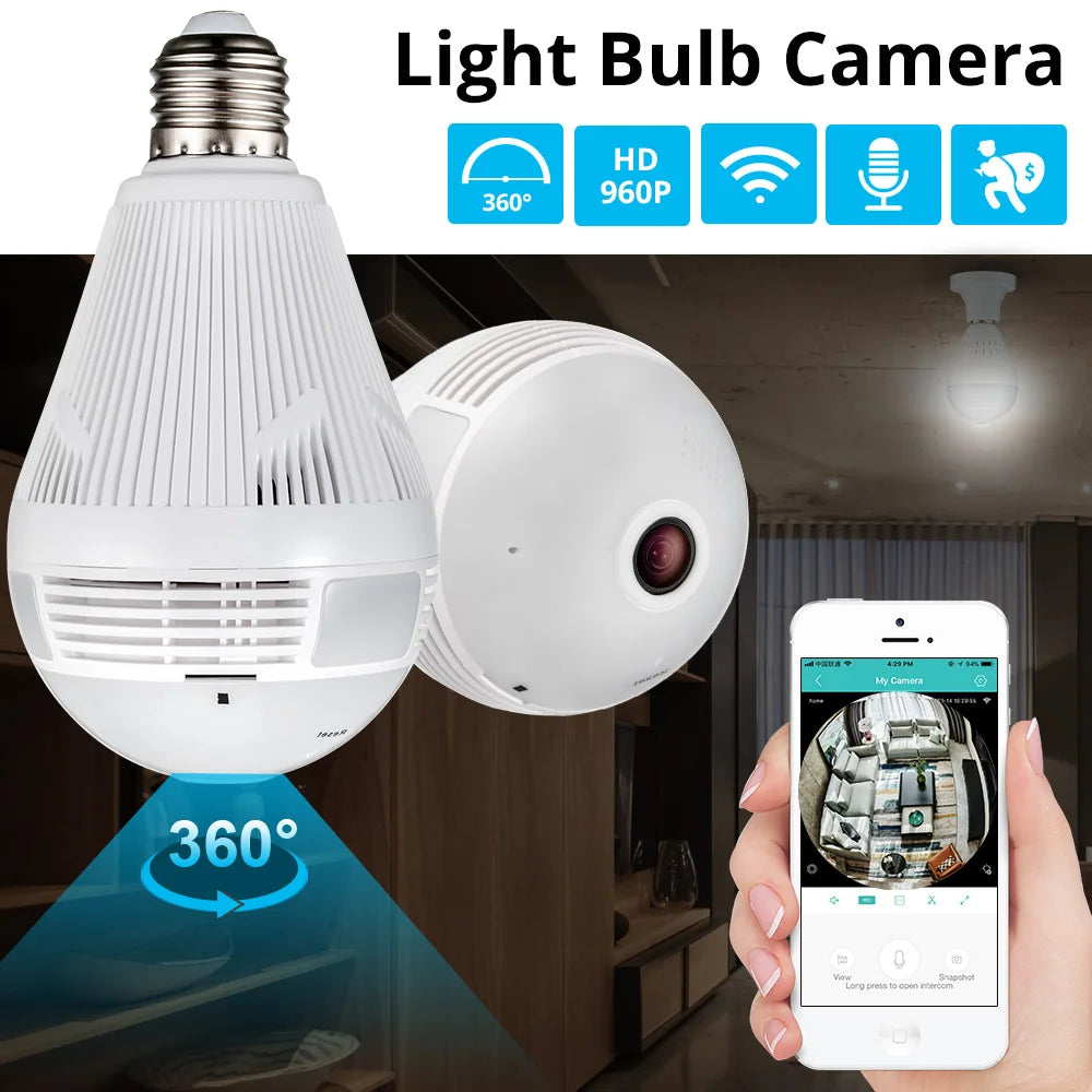 New model - LED Light 960P Wireless Panoramic Home Security WiFi CCTV Fisheye Bulb Lamp IP Camera 360 Degree Home Security Burglar