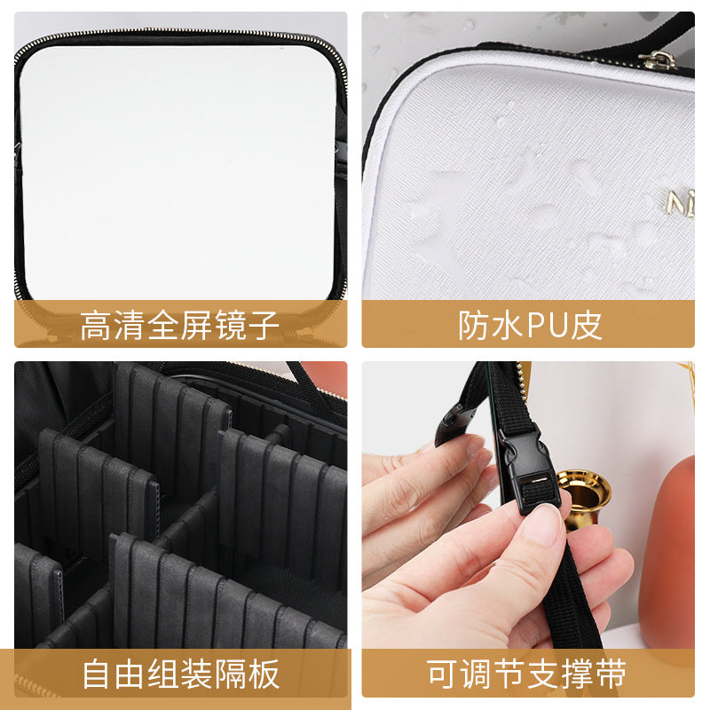 Cosmetic bag with mirror, large capacity storage box, multifunctional cosmetic storage bag, portable cosmetic case ins