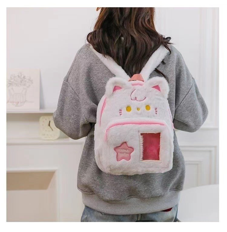 New cartoon plush backpack cute bear kt cat girl school bag ins series versatile sweet furry backpack