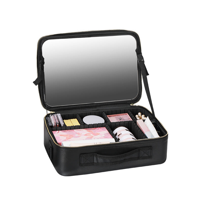 Cosmetic bag with mirror, large capacity storage box, multifunctional cosmetic storage bag, portable cosmetic case ins