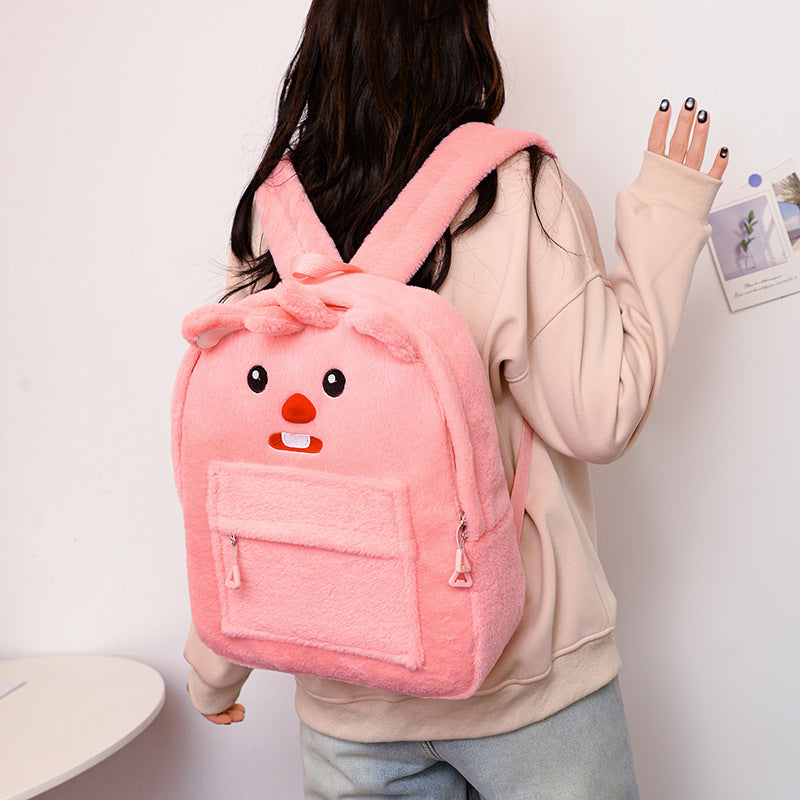 New cartoon plush backpack cute bear kt cat girl school bag ins series versatile sweet furry backpack