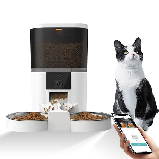 Smart pet feeder dual feeding video feeder dual feeding camera adjustable performance dual feeding