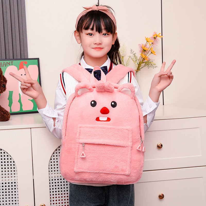 New cartoon plush backpack cute bear kt cat girl school bag ins series versatile sweet furry backpack