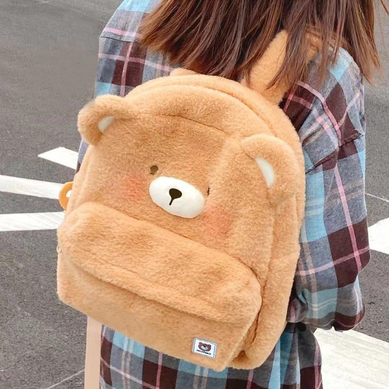 New cartoon plush backpack cute bear kt cat girl school bag ins series versatile sweet furry backpack