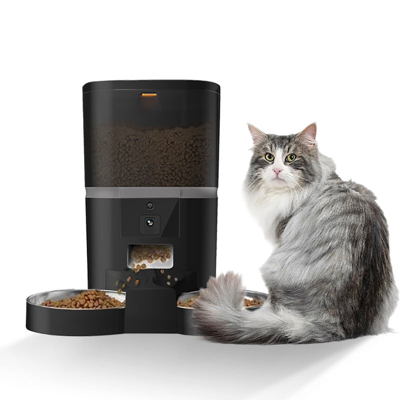 Smart pet feeder dual feeding video feeder dual feeding camera adjustable performance dual feeding