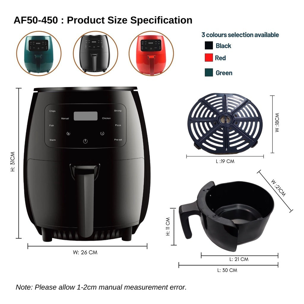 Air fryer 6L household black electric air touch large capacity automatic power off oil-free air fryer