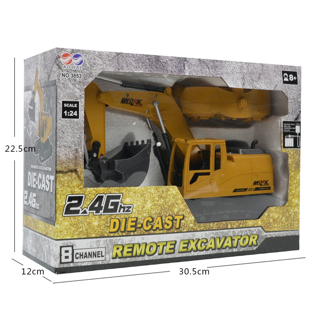 2.4G eight-way alloy excavator 1:24 wireless remote control excavator children charging remote control car toy