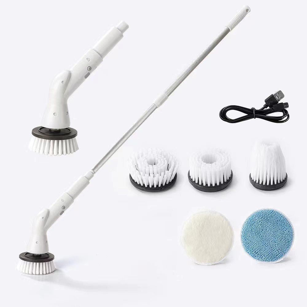 Cross-border popular long-handled multi-functional waterproof wireless handheld household replacement rechargeable electric cleaning brush