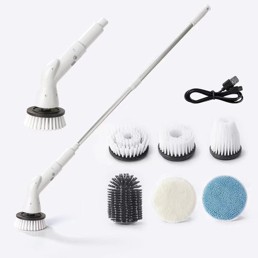 Cross-border popular long-handled multi-functional waterproof wireless handheld household replacement rechargeable electric cleaning brush