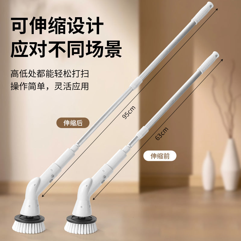 Cross-border popular long-handled multi-functional waterproof wireless handheld household replacement rechargeable electric cleaning brush